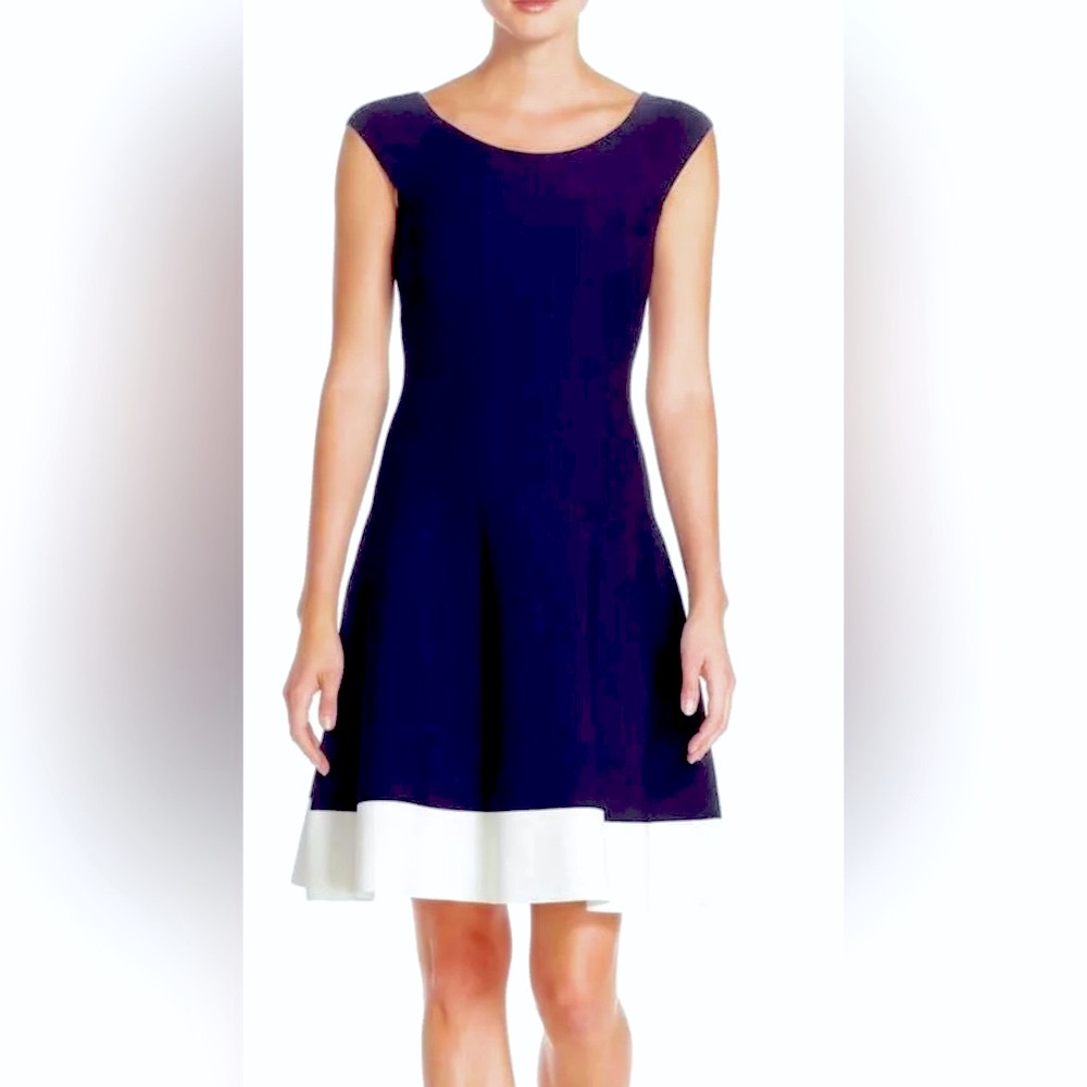 ELIZA J 158535 Women's Color Block Fit & Flare Dress Navy/White